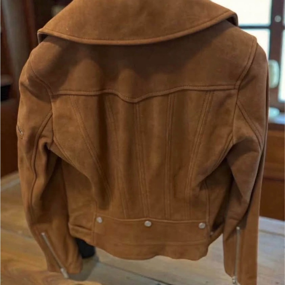 7 For All Mankind Tan  Leather Biker Jacket - Picture 2 of 4